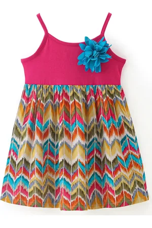 CrayonFlakes Girls Geometric Printed Shoulder Straps Cotton Fit & Flare Dress