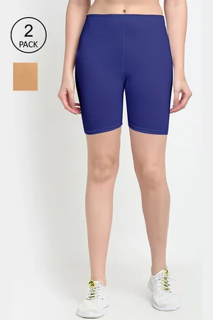 GRACIT Pack of 2 Women Blue & Beige Solid Cotton Cycling Shorts