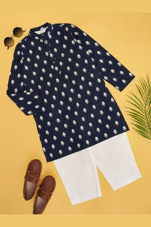 Pantaloons Boys Floral Printed Pure Cotton Straight Kurta With Pyjamas