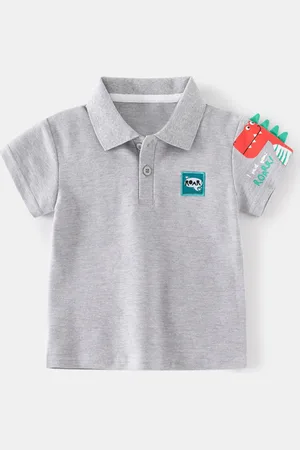 Stylecast Boys Grey Polo Collar Pure Cotton Applique T-shirt
