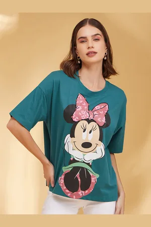 Kazo Minnie Mouse Graphic Printed Round Neck Short Sleeves Cotton Boxy T-shirt