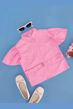 Pantaloons Girls Flutter Sleeves Cotton Shirt Style Top