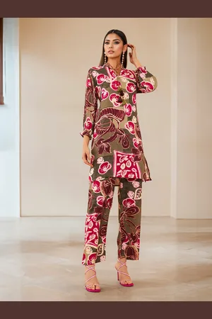 Soch Floral Printed Tie Up Neck Top & Flared Trouser