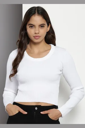 Calvin Klein Round Neck Long Sleeves Crop Pullover Sweater