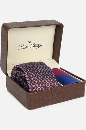Louis Philippe Men Embroidered Tie Pocket Square And Cufflink Accessory Gift Set