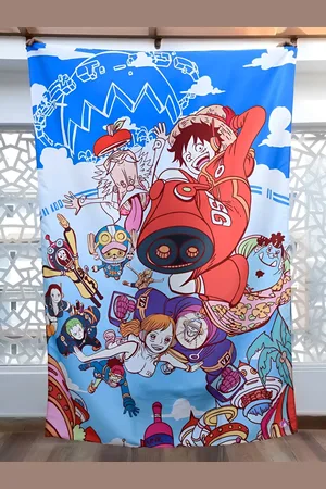 COMICSENSE Red & Blue One Piece Anime Future Island Printed Tapestry