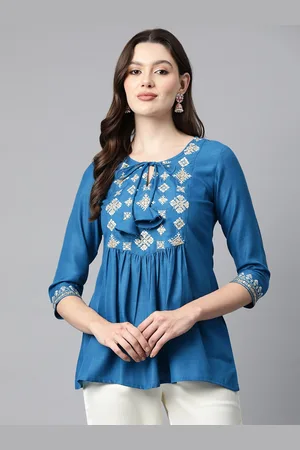 Cottinfab Embroidered Tie-Up Neck Ethnic Tunic