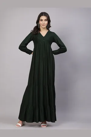Aayu V-Neck Cuffed Sleeves Tiered Flared Maxi Dress