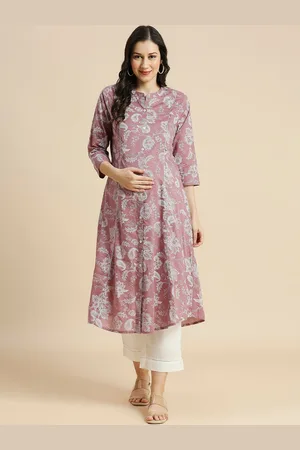 MomToBe Floral Printed Mandarin Collar Maternity Cotton A-Line Kurta