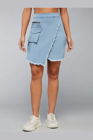 DOLCE CRUDO Memories Of Youth Blue High Rise Stretchable Denim Wrap Skirt