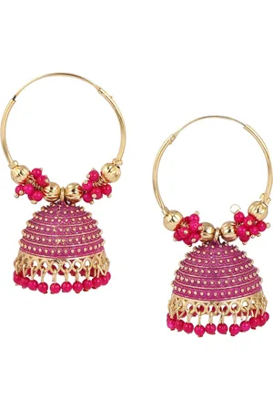 Keviv Gold-Plated Kundan Studded Contemporary Hoop Earrings