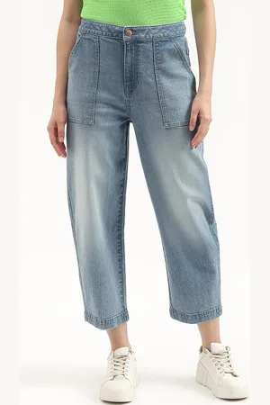 Benetton Women High-Rise Clean Look Heavy Fade Cropped Jeans