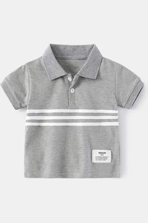 Stylecast Boys Grey Striped Polo Collar Pure Cotton T-shirt