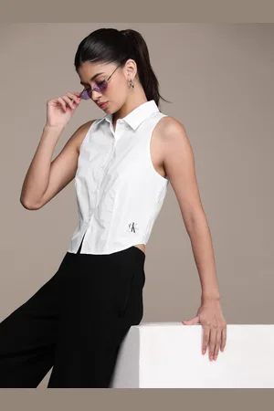 Calvin Klein Women Pure Cotton Crop Casual Shirt
