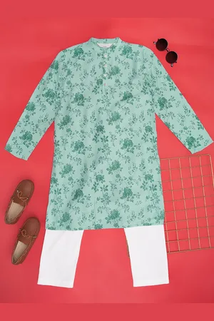 Pantaloons Boys Floral Printed Mandarin Collar Long Sleeves Kurta Se