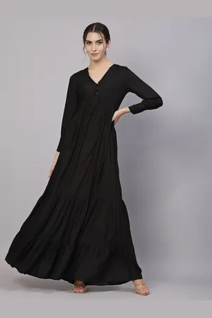 Aayu V-Neck Cuffed Sleeves Tiered Flared Maxi Dress