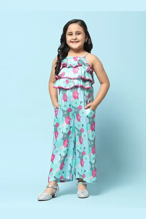 Biba Girls Floral Printed Ruffled Maxi Cotton Jumpsuit