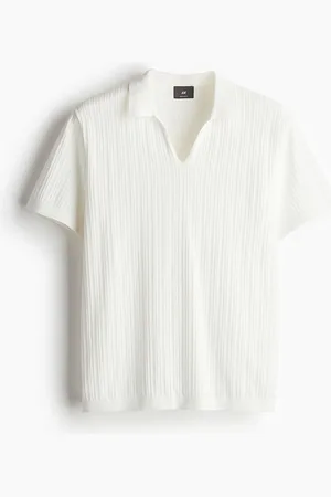 H&M Men Ribbed Pure Cotton Polo Collar T-shirt
