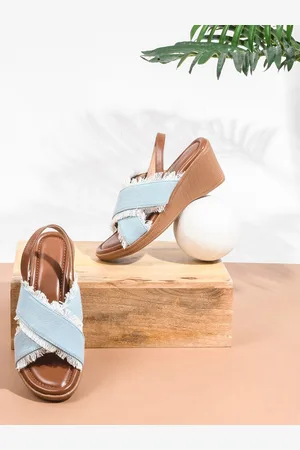 TRY ME Textured Open Toe Canvas Wedge Heels