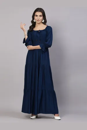 Aayu Tie-Up Neck Bell Sleeve Smocked Maxi Dress