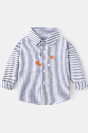 Stylecast Boys Long Sleeves Spread Collar Cotton Opaque Striped Casual Shirt