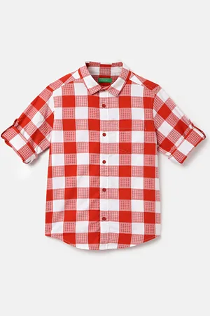 Benetton Boys Gingham Checked Pure Cotton Casual Shirt