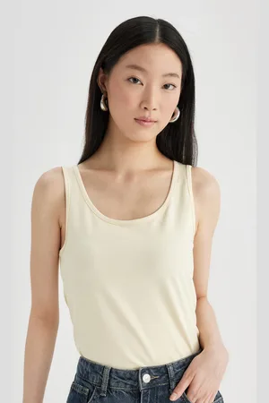 DeFacto Women Solid Cotton Scoop Neck Sleeveless Top