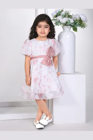 Peppermint Girls Floral Printed Puff Sleeves Fit & Flare Dress