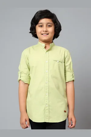 CANTABIL Boys Mandarin Collar Roll-Up Sleeves Cotton Curved Casual Shirt