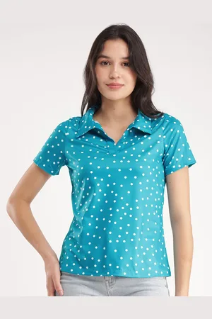FableStreet Women Polka Dot Printed Polo Collar T-shirt