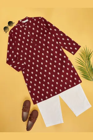 Pantaloons Boys Floral Printed Pure Cotton Straight Kurta With Pyjamas