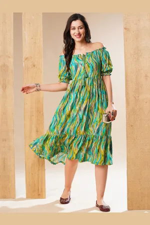 Globus Off-Shoulder Puff Sleeves Fit & Flare Dress