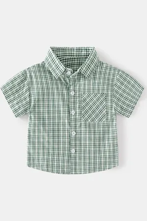Stylecast Boys Gingham Checks Short Sleeves Spread Collar Cotton Opaque Casual Shirt