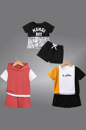 BAESD Unisex Kids White & Black Colourblocked T-shirt with Shorts
