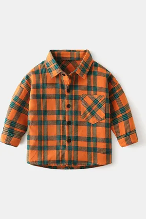 Stylecast Boys Orange Spread Collar Checked Regular Fit Cotton Casual Shirt