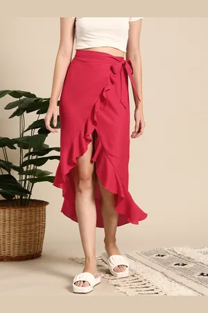 Mast & Harbour Solid Ruffles Midi Wrap Skirt