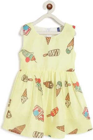 Kids On Board Girls Conversational Print Pure Cotton Fit & Flare Dress