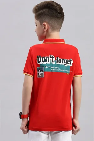 Monte Carlo Boys Typography Printed Polo Collar Cotton T-shirt