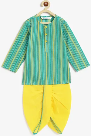 Campana Boys Striped Pure Cotton Straight Kurta With Dhoti Pants