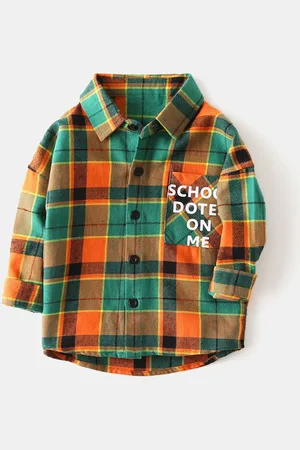 Stylecast Boys Orange & Green Spread Collar Checked Regular Fit Cotton Casual Shirt