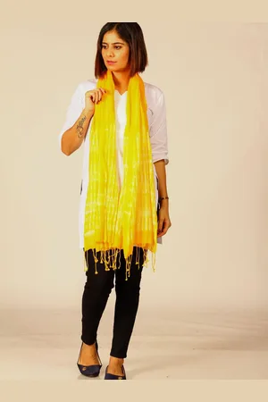 ArtEastri Woven Design Tasseled Shibori Cotton Stole