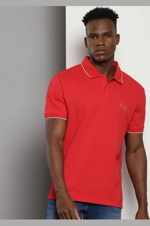 Calvin Klein Brand Logo Print Cotton Polo Collar T-shirt