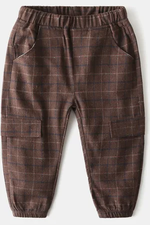 Stylecast Boys Brown Checked Mid Rise Joggers