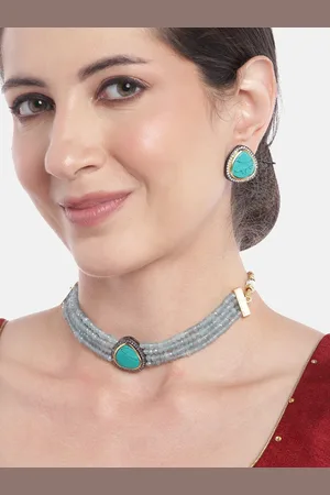 Anouk Women Gold-Plated AD Studded Layered Beaded Necklace with Earrings