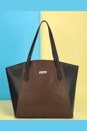 DressBerry Brown Black Colourblocked Oversized Shopper Shoulder Bag
