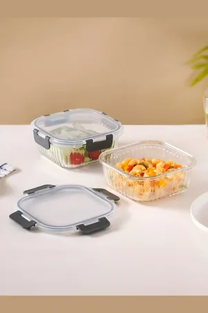 Nestasia Transparent & Grey 2 Pieces Microwave Safe Glass Lunch Boxes 800 ml