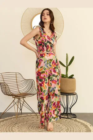Berrylush Floral Printed Shoulder Straps Top & Trouser Co-Ord Set