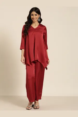 HERE&NOW Women Solid Top & Palazzos Co-Ords Set