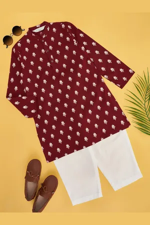 Pantaloons Boys Floral Printed Pure Cotton Straight Kurta With Pyjamas
