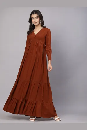 Aayu V-Neck Cuffed Sleeves Layered Maxi Dress